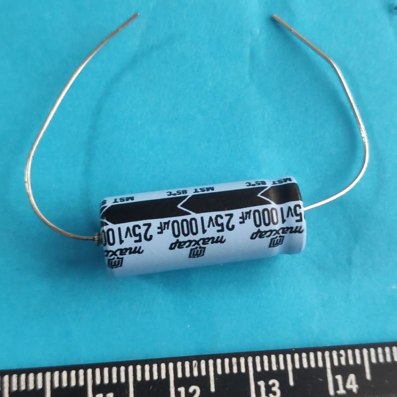 конденсатор 1000uF 25V, электролитический, аксиальный, 85°C