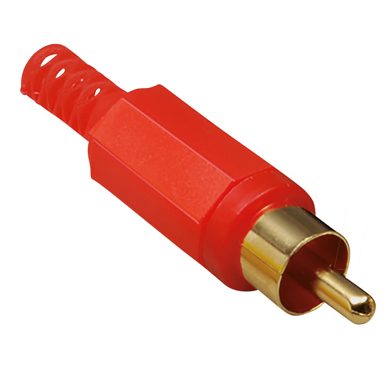разъем RCA вилка/папа на кабель, позолоченные контакты, корпус пластик, защита кабеля, цвет красный