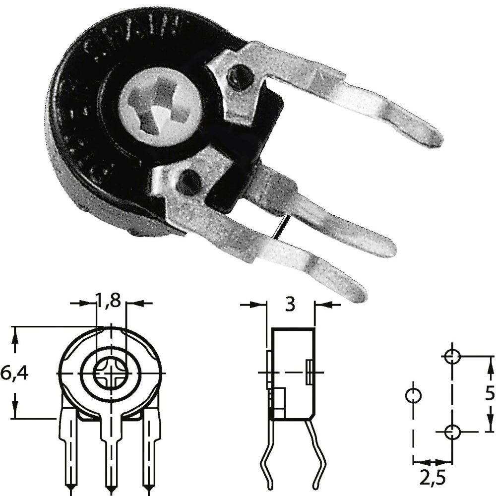 резистор 2.5 KOhm подстроечный, вертикальный, диаметр 6mm