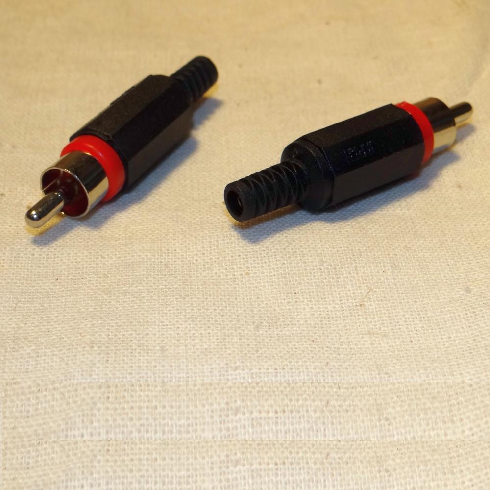 разъем RCA вилка/папа на кабель, корпус пластик, защита кабеля, цвет красный, Lumberg XSTO1R